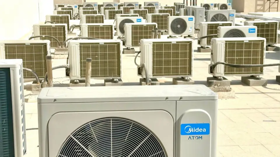 A bank of outdoor units ready for operation