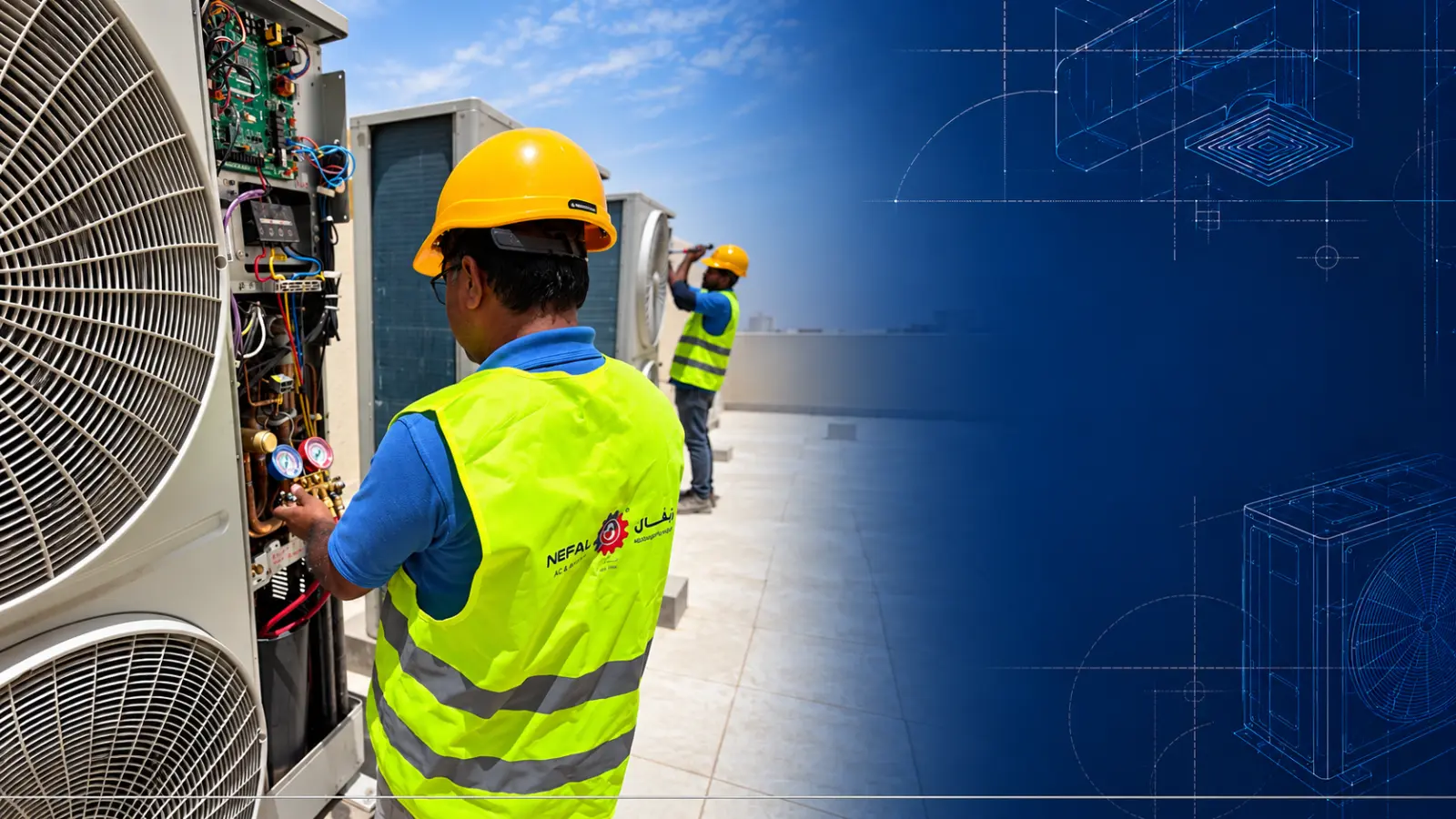 Nefal technicians commissioning outdoor units