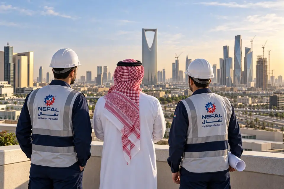 Nefal engineers with the client at the project site in Riyadh